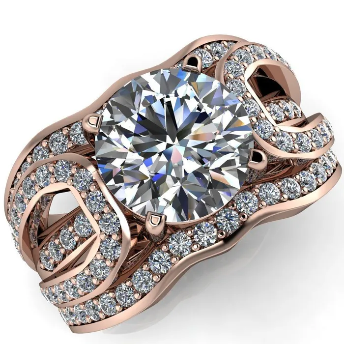 Fire Brilliance Rings Brenda Round Center Stone Split Shank Diamond Channel Under Bezel Engagement Ring