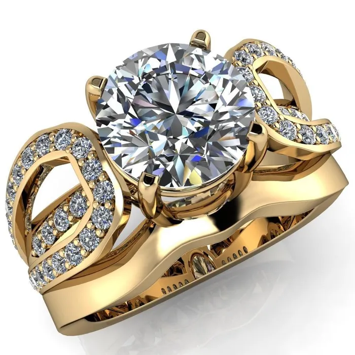 Fire Brilliance Rings Brenda Round Center Stone Split Shank Diamond Channel Under Bezel Engagement Ring