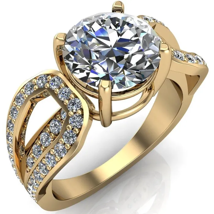 Fire Brilliance Rings Brenda Round Center Stone Split Shank Diamond Channel Under Bezel Engagement Ring