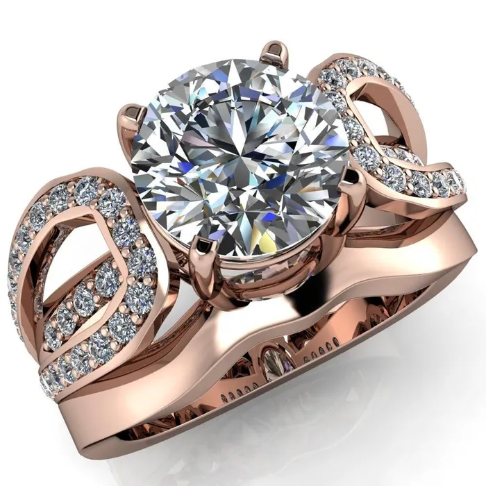 Fire Brilliance Rings Brenda Round Center Stone Split Shank Diamond Channel Under Bezel Engagement Ring