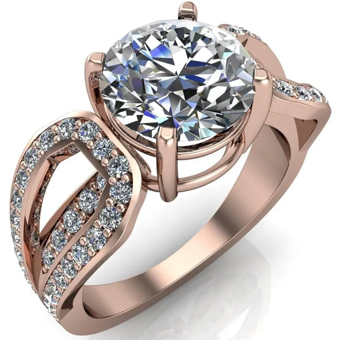 Fire Brilliance Rings Brenda Round Center Stone Split Shank Diamond Channel Under Bezel Engagement Ring