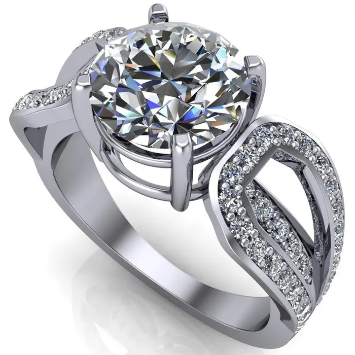 Fire Brilliance Rings Brenda Round Center Stone Split Shank Diamond Channel Under Bezel Engagement Ring