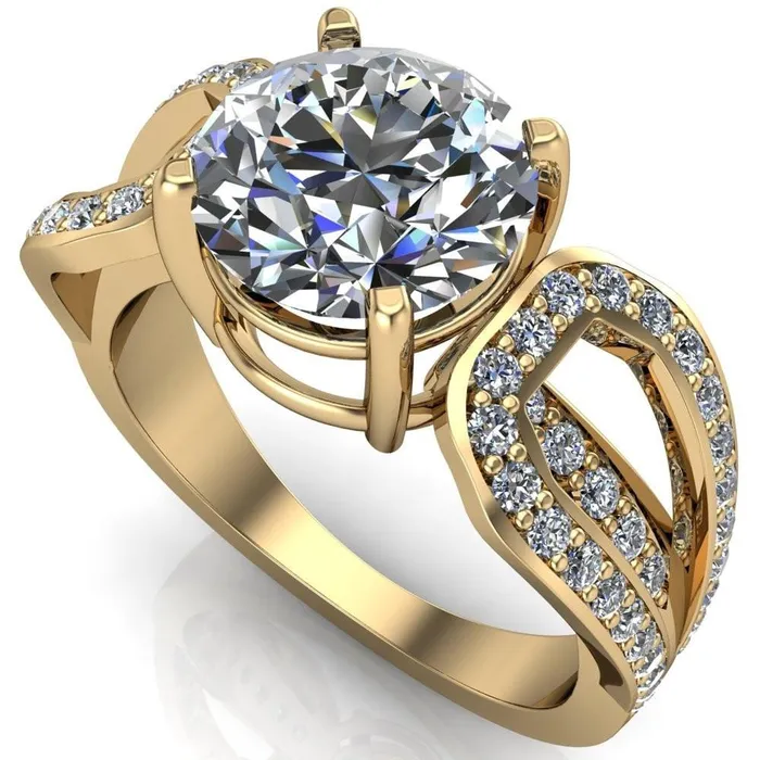 Fire Brilliance Rings Brenda Round Center Stone Split Shank Diamond Channel Under Bezel Engagement Ring