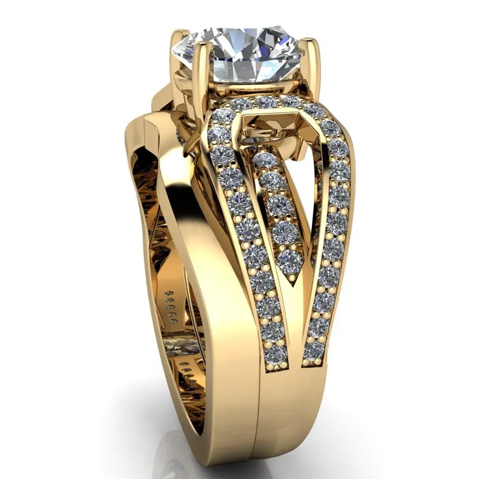 Fire Brilliance Rings Brenda Round Center Stone Split Shank Diamond Channel Under Bezel Engagement Ring