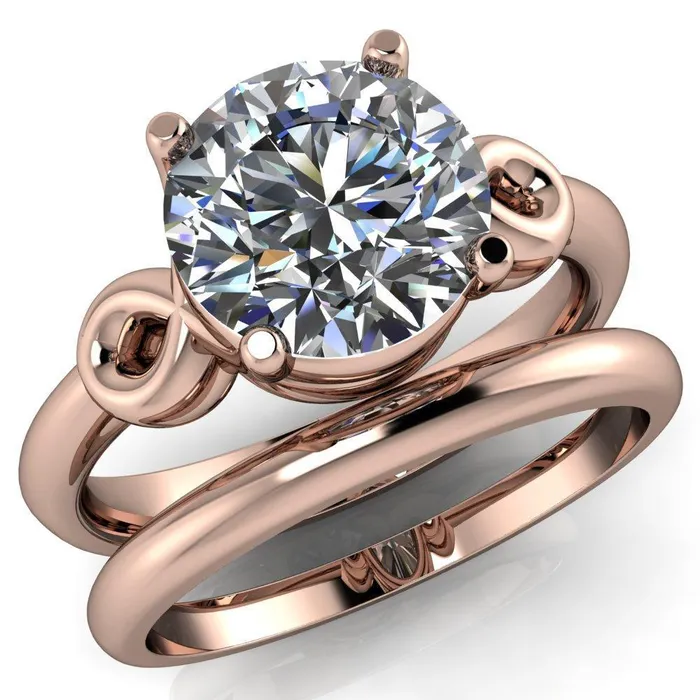 Fire Brilliance Rings Caprice Round Center Stone Under Bezel Comfort Fit Ring