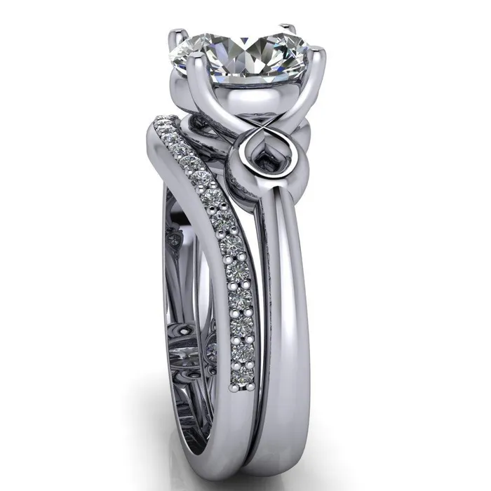 Fire Brilliance Rings Caprice Round Center Stone Under Bezel Comfort Fit Ring