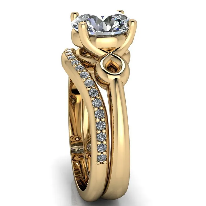 Fire Brilliance Rings Caprice Round Center Stone Under Bezel Comfort Fit Ring