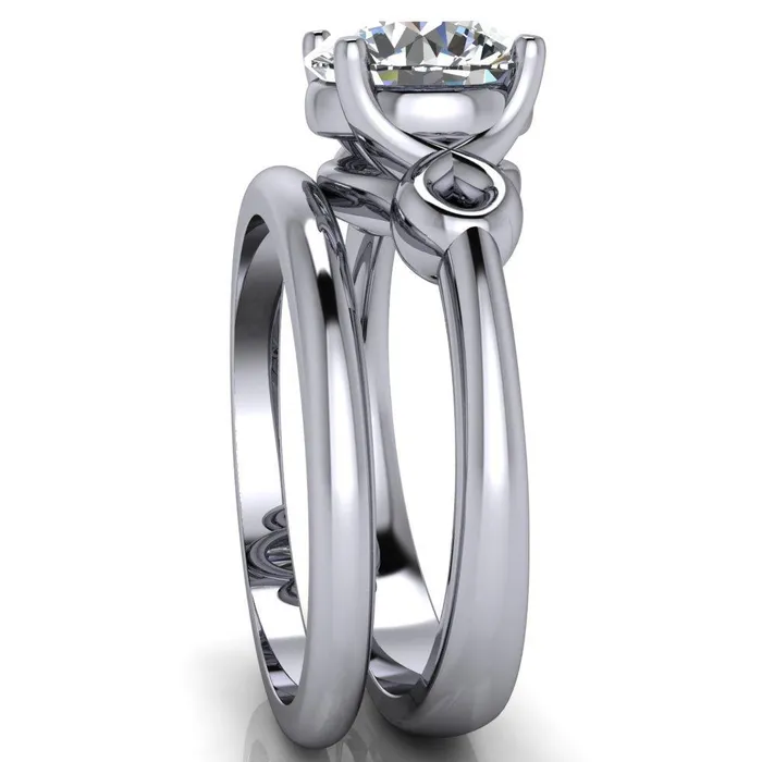 Fire Brilliance Rings Caprice Round Center Stone Under Bezel Comfort Fit Ring