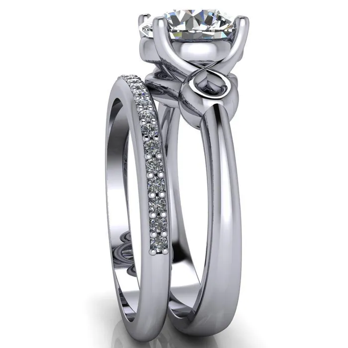 Fire Brilliance Rings Caprice Round Center Stone Under Bezel Comfort Fit Ring