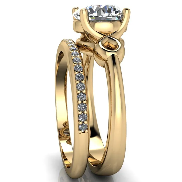Fire Brilliance Rings Caprice Round Center Stone Under Bezel Comfort Fit Ring