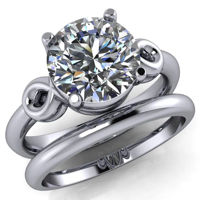 Fire Brilliance Rings Caprice Round Center Stone Under Bezel Comfort Fit Ring