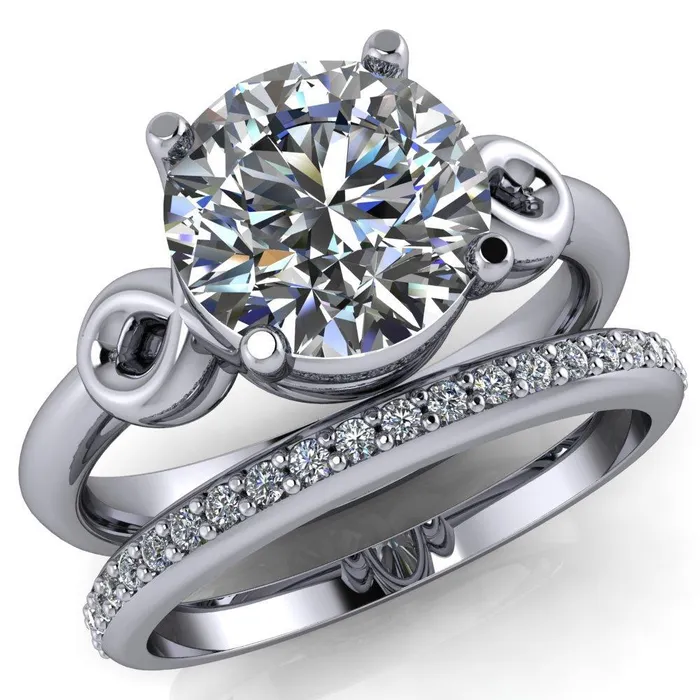 Fire Brilliance Rings Caprice Round Center Stone Under Bezel Comfort Fit Ring
