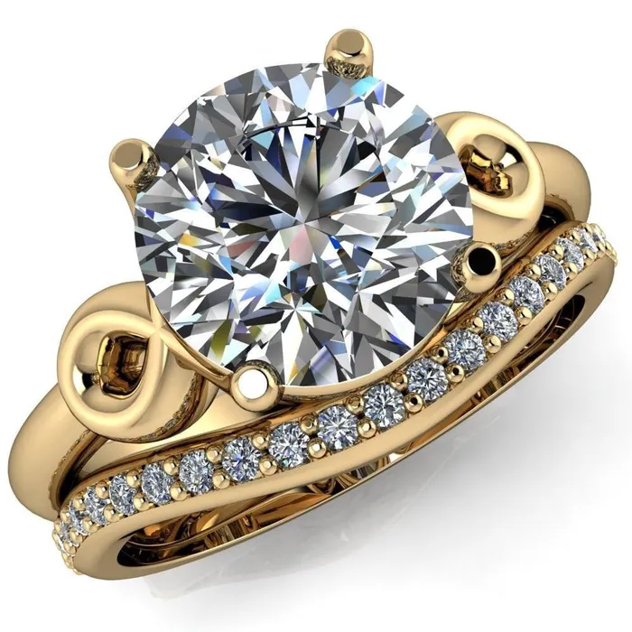 Fire Brilliance Rings Caprice Round Center Stone Under Bezel Comfort Fit Ring