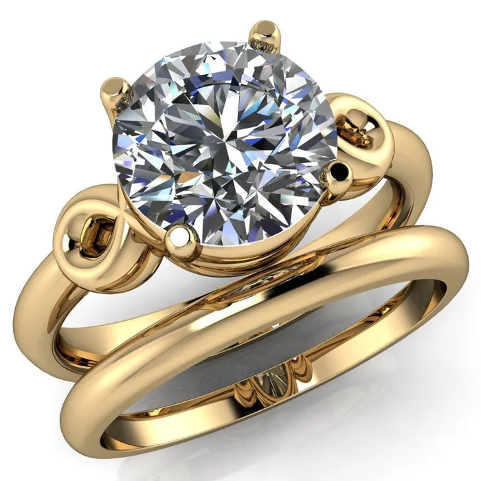Fire Brilliance Rings Caprice Round Center Stone Under Bezel Comfort Fit Ring