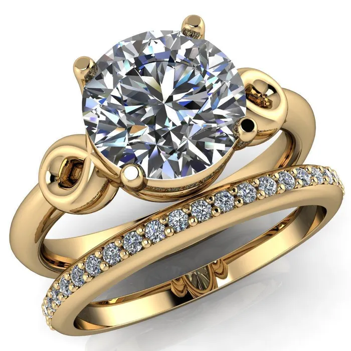 Fire Brilliance Rings Caprice Round Center Stone Under Bezel Comfort Fit Ring