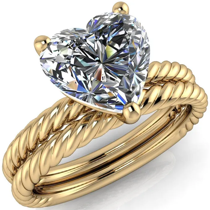 Fire Brilliance Rings Chaya Heart Moissanite High Set 4 Prong Elegant Rope Ring Fire Brilliance Rings Chaya Heart Moissanite High Set 4 Prong Elegant Rope Ring