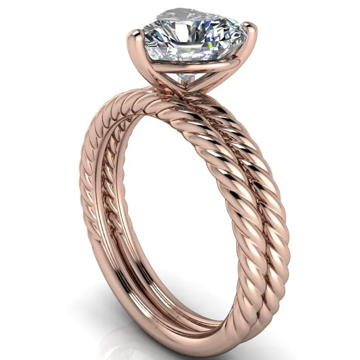 Fire Brilliance Rings Chaya Heart Moissanite High Set 4 Prong Elegant Rope Ring