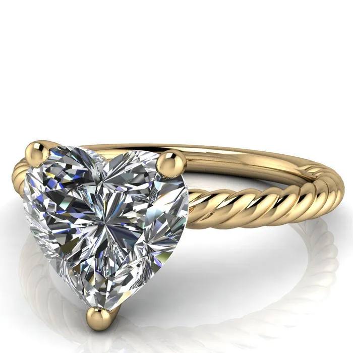 Fire Brilliance Rings Chaya Heart Moissanite High Set 4 Prong Elegant Rope Ring