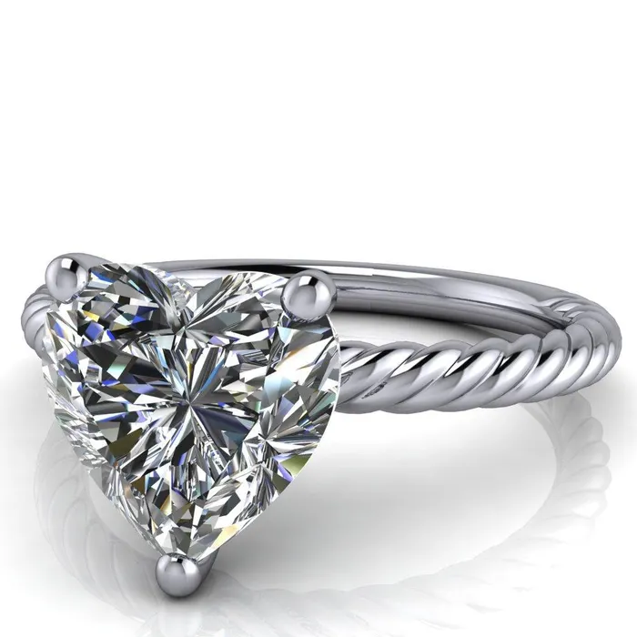 Fire Brilliance Rings Chaya Heart Moissanite High Set 4 Prong Elegant Rope Ring