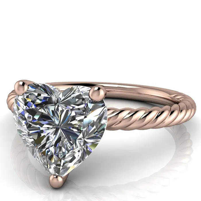 Fire Brilliance Rings Chaya Heart Moissanite High Set 4 Prong Elegant Rope Ring