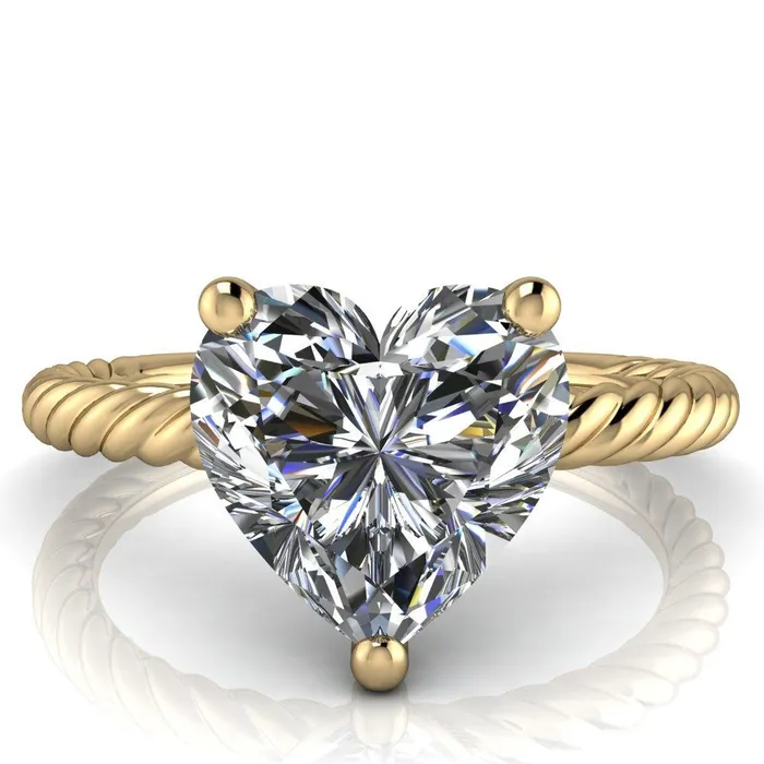 Fire Brilliance Rings Chaya Heart Moissanite High Set 4 Prong Elegant Rope Ring