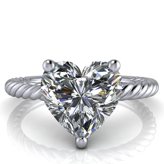 Fire Brilliance Rings Chaya Heart Moissanite High Set 4 Prong Elegant Rope Ring