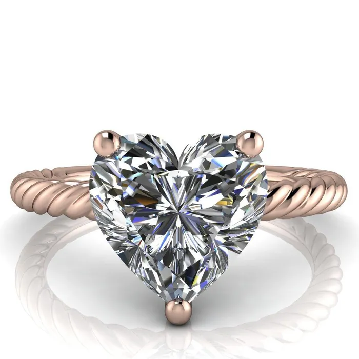 Fire Brilliance Rings Chaya Heart Moissanite High Set 4 Prong Elegant Rope Ring
