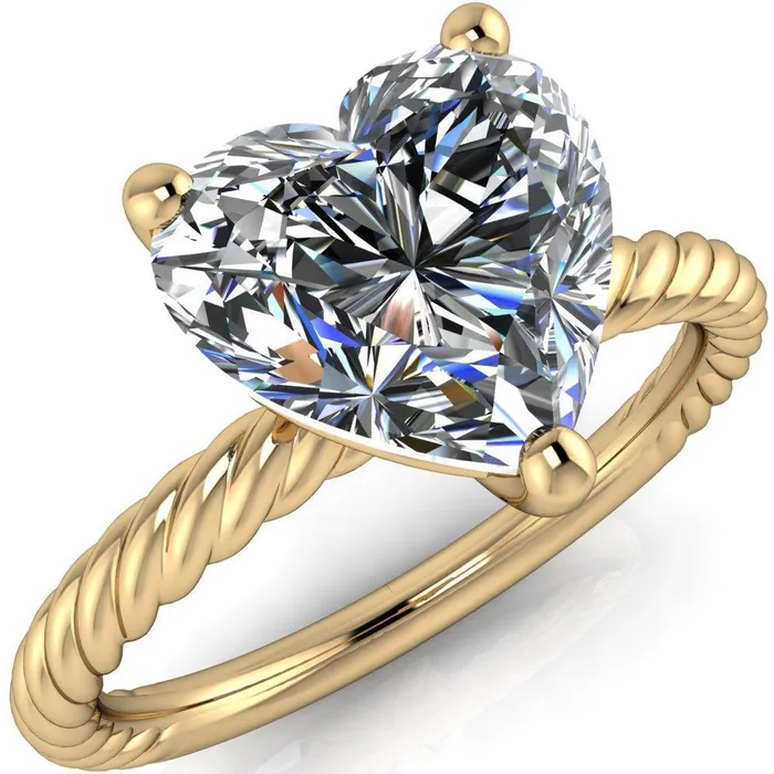 Fire Brilliance Rings Chaya Heart Moissanite High Set 4 Prong Elegant Rope Ring