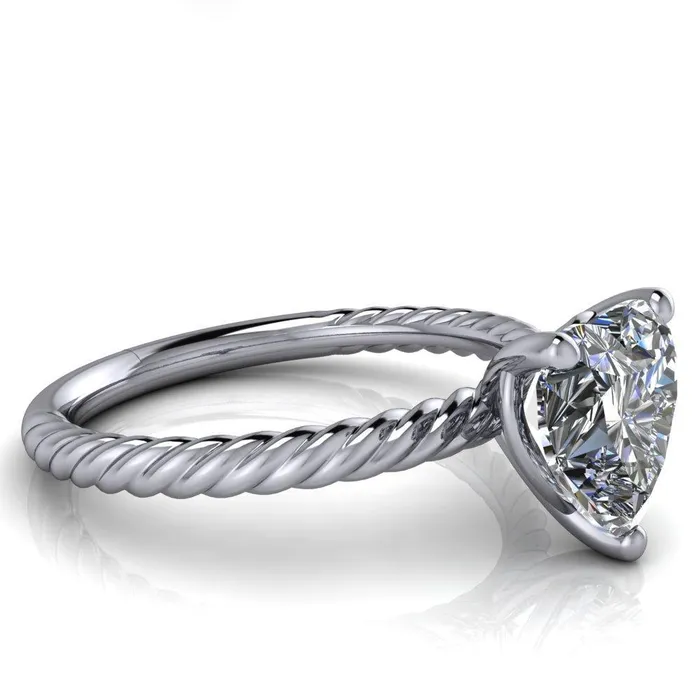 Fire Brilliance Rings Chaya Heart Moissanite High Set 4 Prong Elegant Rope Ring