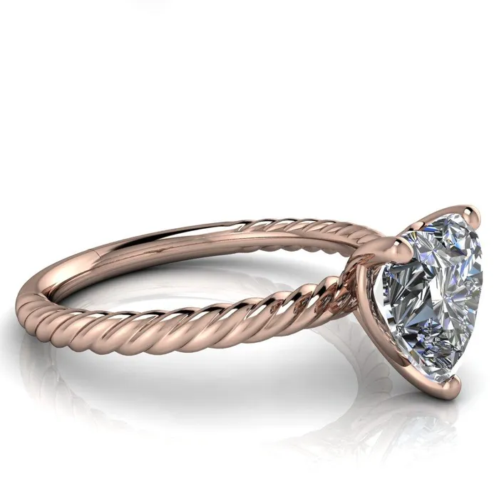 Fire Brilliance Rings Chaya Heart Moissanite High Set 4 Prong Elegant Rope Ring