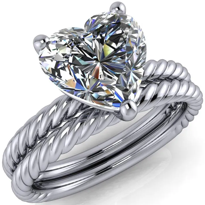 Fire Brilliance Rings Chaya Heart Moissanite High Set 4 Prong Elegant Rope Ring