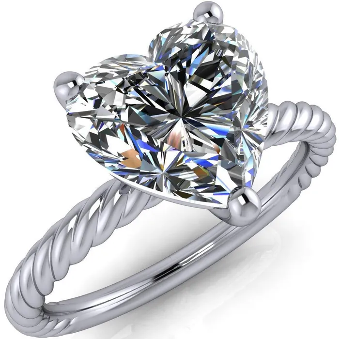 Fire Brilliance Rings Chaya Heart Moissanite High Set 4 Prong Elegant Rope Ring