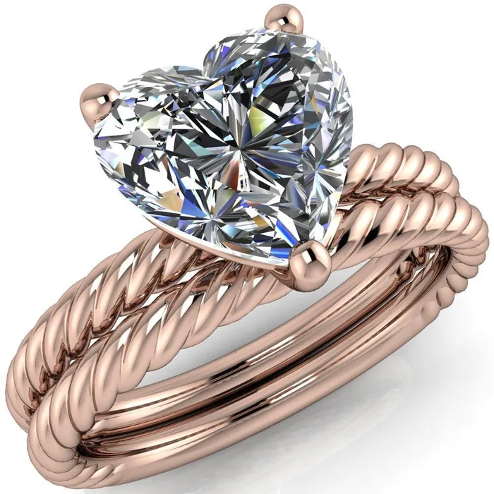 Fire Brilliance Rings Chaya Heart Moissanite High Set 4 Prong Elegant Rope Ring