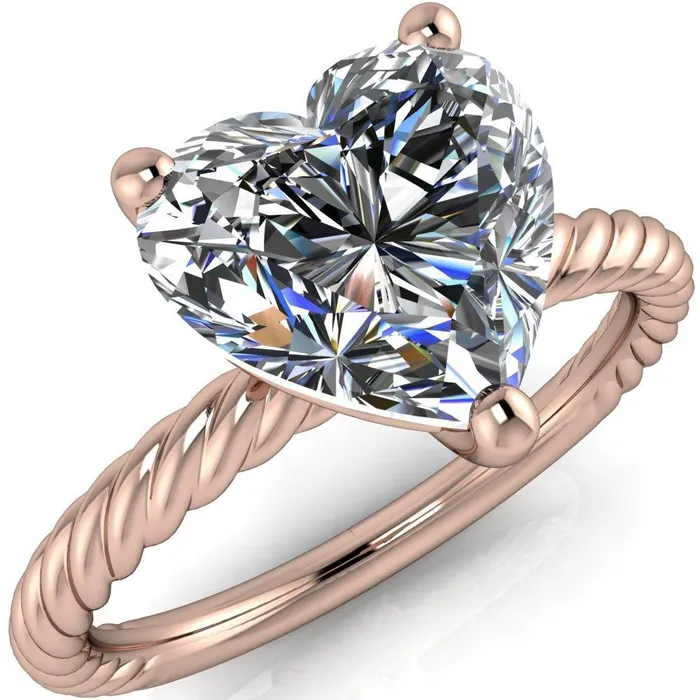 Fire Brilliance Rings Chaya Heart Moissanite High Set 4 Prong Elegant Rope Ring