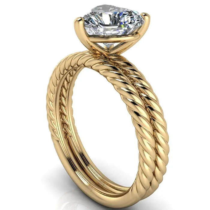 Fire Brilliance Rings Chaya Heart Moissanite High Set 4 Prong Elegant Rope Ring