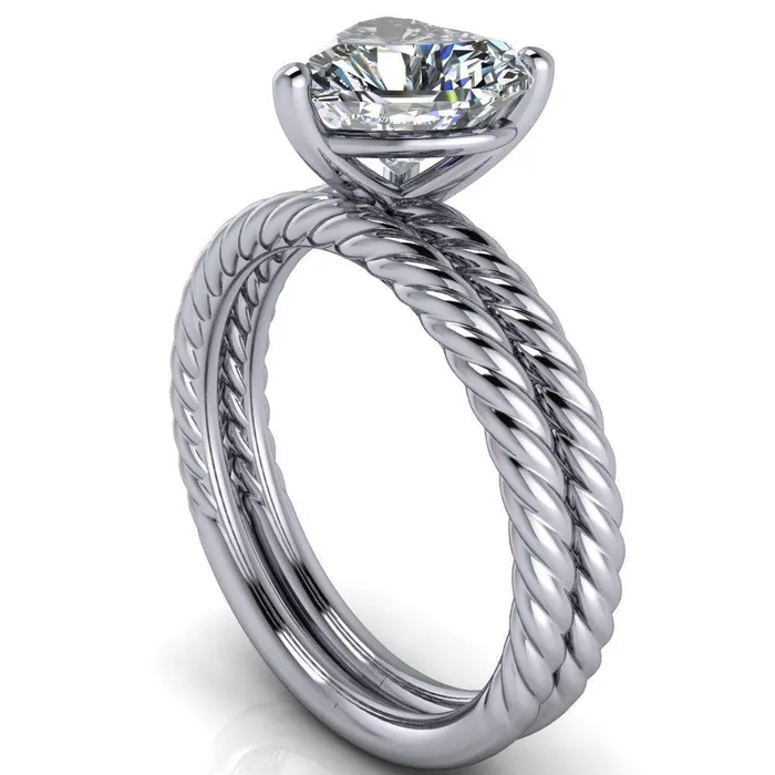 Fire Brilliance Rings Chaya Heart Moissanite High Set 4 Prong Elegant Rope Ring