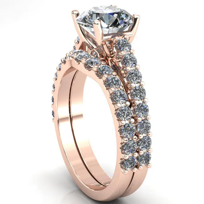 Fire Brilliance Rings Chiara Round Center Stone Diamond Accented Preset Peg Setting with Prong Set Diamond Shoulder Ring
