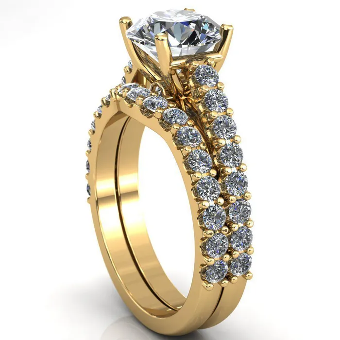 Fire Brilliance Rings Chiara Round Center Stone Diamond Accented Preset Peg Setting with Prong Set Diamond Shoulder Ring