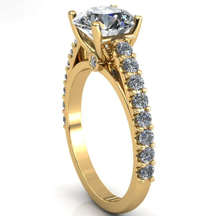 Fire Brilliance Rings Chiara Round Center Stone Diamond Accented Preset Peg Setting with Prong Set Diamond Shoulder Ring
