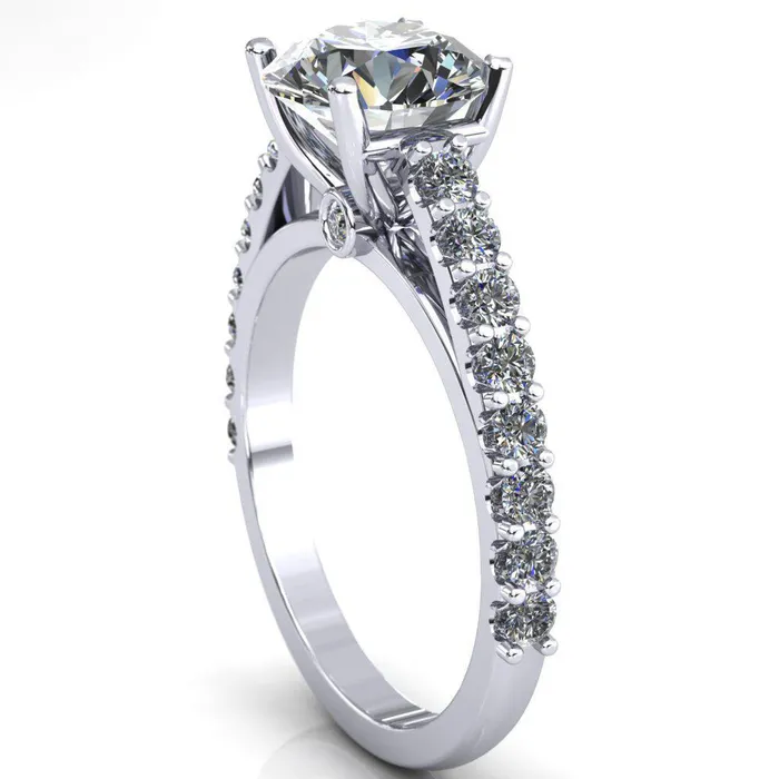 Fire Brilliance Rings Chiara Round Center Stone Diamond Accented Preset Peg Setting with Prong Set Diamond Shoulder Ring