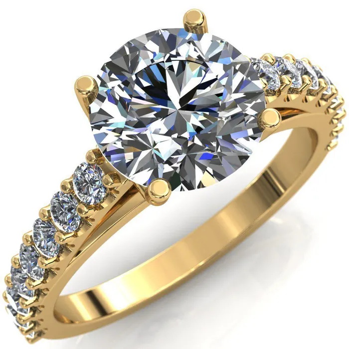 Fire Brilliance Rings Chiara Round Center Stone Diamond Accented Preset Peg Setting with Prong Set Diamond Shoulder Ring
