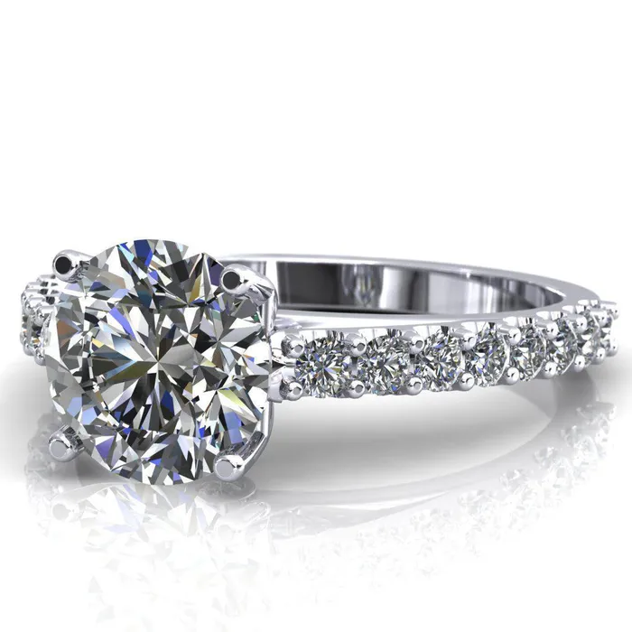 Fire Brilliance Rings Chiara Round Center Stone Diamond Accented Preset Peg Setting with Prong Set Diamond Shoulder Ring
