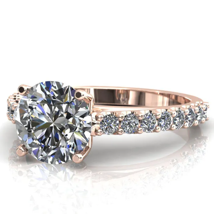 Fire Brilliance Rings Chiara Round Center Stone Diamond Accented Preset Peg Setting with Prong Set Diamond Shoulder Ring