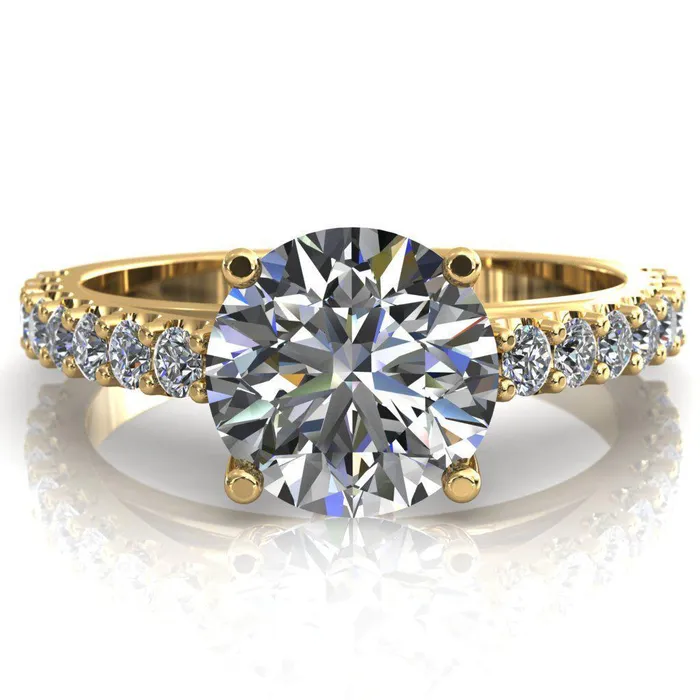 Fire Brilliance Rings Chiara Round Center Stone Diamond Accented Preset Peg Setting with Prong Set Diamond Shoulder Ring