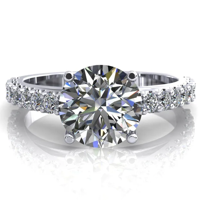 Fire Brilliance Rings Chiara Round Center Stone Diamond Accented Preset Peg Setting with Prong Set Diamond Shoulder Ring