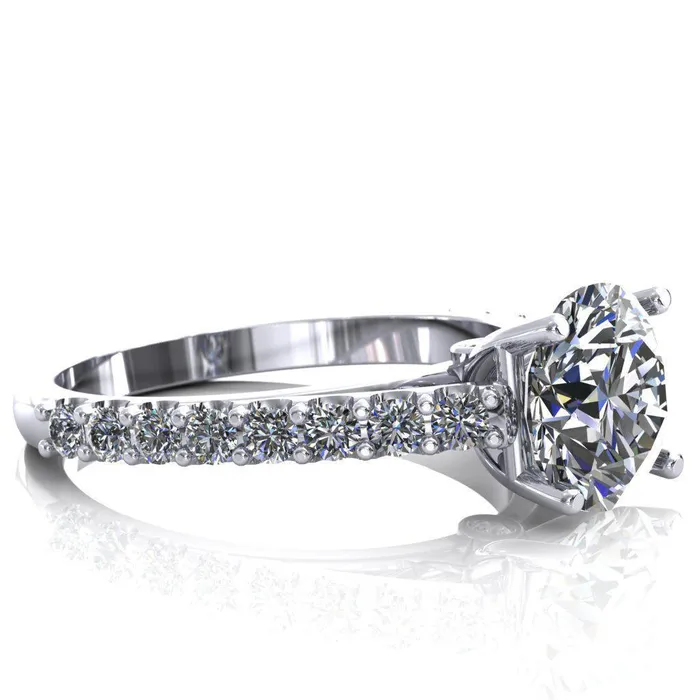 Fire Brilliance Rings Chiara Round Center Stone Diamond Accented Preset Peg Setting with Prong Set Diamond Shoulder Ring