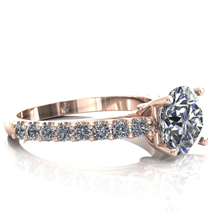 Fire Brilliance Rings Chiara Round Center Stone Diamond Accented Preset Peg Setting with Prong Set Diamond Shoulder Ring