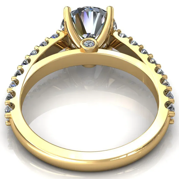 Fire Brilliance Rings Chiara Round Center Stone Diamond Accented Preset Peg Setting with Prong Set Diamond Shoulder Ring