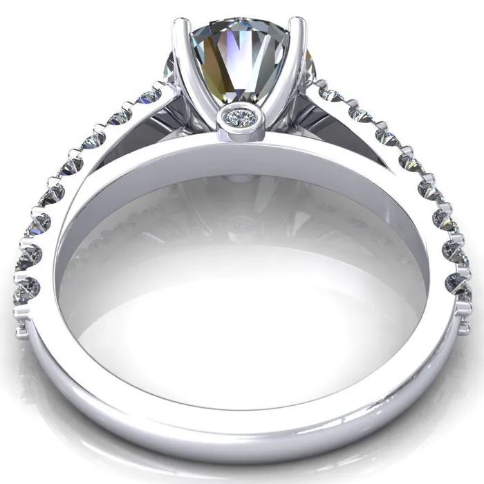 Fire Brilliance Rings Chiara Round Center Stone Diamond Accented Preset Peg Setting with Prong Set Diamond Shoulder Ring