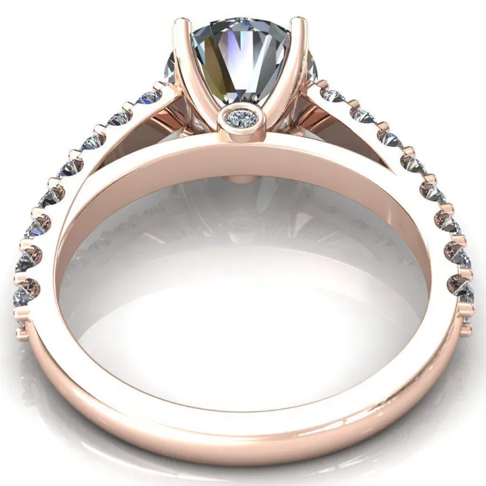Fire Brilliance Rings Chiara Round Center Stone Diamond Accented Preset Peg Setting with Prong Set Diamond Shoulder Ring